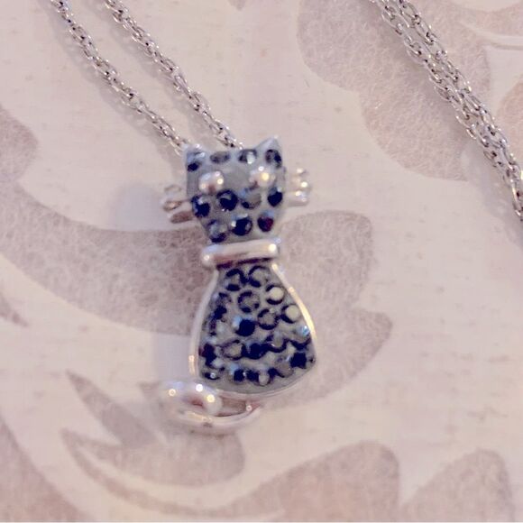 925 Sterling Silver Mini Kitty Cat Pendant .75” on 925 Sterling Silver Chain 18” - Picture 1 of 5